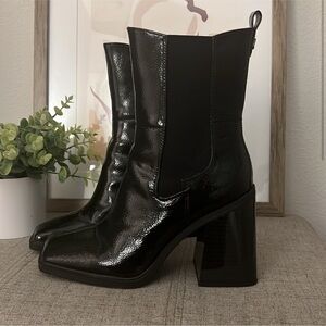 NWOT Black Patent Leather Lauren Block Heeled Boot Sam Edelman